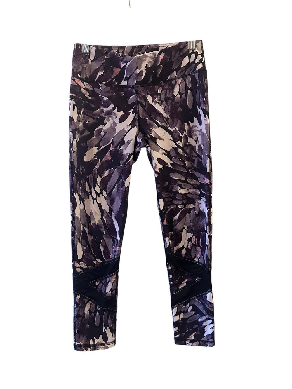 Gaiam Black Purple Mixed Print Cropped Athletic Leggings Women Sz XS